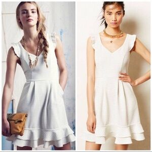 Maeve White Striped Ruffle-Hem Mini Dress